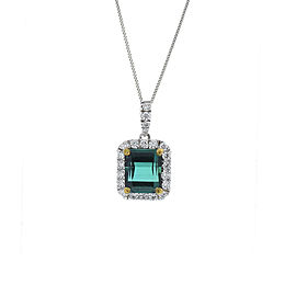 2.85 Carat Emerald Cut Green Tourmaline And Diamond Pendant In 18 K White Gold