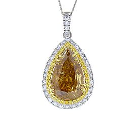 Heritage Gem Studio 5.09 Carat Pear shape Fancy Brown Diamond Two Tone Pendant Necklace In 18K Gold