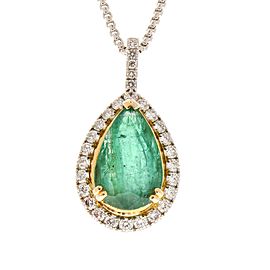 11.40 Carat Pear Shape Emerald and Diamond Pendant in 18 Karat Gold