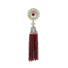 Heritage Gem Studio 74.87 Carat Total Ruby Bead and Diamond Pendant Necklace in 18 Karat Gold