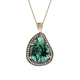 Heritage Gem Studio 11.60 Carat Carved Emerald and Diamond Necklace Pendant in 18 Karat Yellow Gold