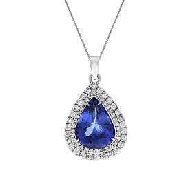 9.45 Carat Pear Shape Tanzanite and Diamond Pendant Necklace in 18 Karat Gold