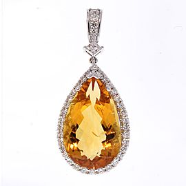 13.62 Carat Pear Shape Citrine and Diamond Pendant in 18 Karat White Gold