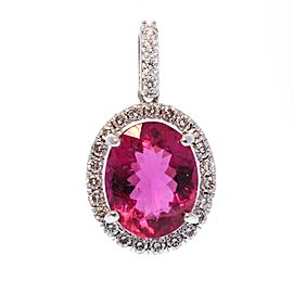 4.02 Carat Oval Tourmaline and Diamond Pendant in 18 Karat White Gold