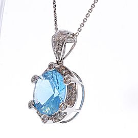 6.05 Carat Swiss Blue Topaz and Diamond Pendant Necklace in 14 Karat White Gold