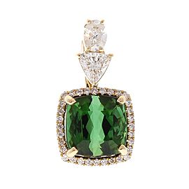 GIA Certified 5.52 Carat Cushion Cut Tourmaline and Diamond Pendant in 18 K Gold