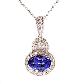 2.01 Carat Oval Tanzanite and Diamond Pendant Necklace in 18 Karat White Gold