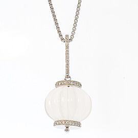 Heritage Gem Studio 60 Carat White Quartz Gemstone and Diamond Pendant Necklace in 14 Karat Gold