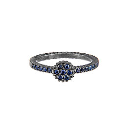 Yossi Harari Jewelry Oxidized Gilver Blue Sapphire Lilah Stack Ring Size 6