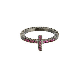 Yossi Harari Jewelry Oxidized Gilver Ruby Stick Lilah Stack Ring Size 6