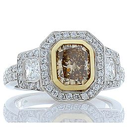 GIA Certified 1.20 Carat Radiant Cut Cinnamon Diamond Platinum Cocktail Ring