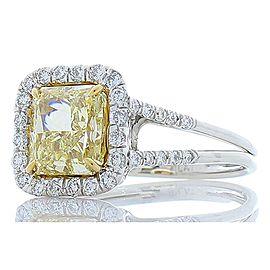 EGUSA Certified 2.70 Carat Radiant Yellow Diamond Platinum Cocktail Ring