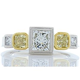 1.01 Carat Princess cut I VS1 Diamond & Lemon Yellow Diam Platinum Cocktail Ring