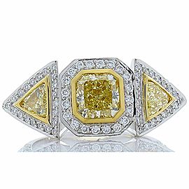 1.21 Carat Fancy Yellow Radiant Diamond Platinum Cocktail Ring