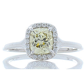 GIA Certified 1.00 Carat Fancy Light Yellow Cushion Diamond Cocktail Ring