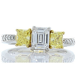 0.56 Ct VVS1 Emerald Cut Diamond, Intense Yellow Diamond Platinum Cocktail Ring