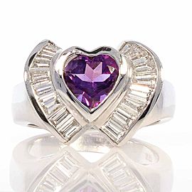 Ring 18KW, Amethyst & Dia 1.08ctw BAG 1 Heart Shape Ame