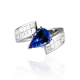 Heritage Gem Studio 3.00 Carat Pear Shape Tanzanite and Princess Cut Diamond Cocktail Ring