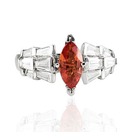 0.89 Carat Marquise Orange Sapphire and Baguette Diamond Cocktail Ring