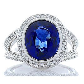 5.25 Carat Oval Ceylon Blue Sapphire and Diamonds White Gold Cocktail Ring