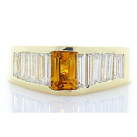 0.75 Carat Emerald Cut Citrine Garnet and Baguette Diamond Cocktail Ring