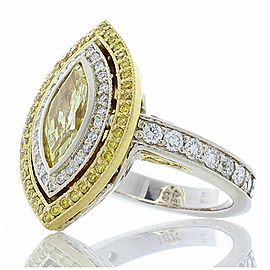 1.04 Carat Fancy Intense Yellow Marquise Diamond Two-Tone Cocktail Ring