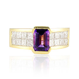 1.31 Carat Total Emerald Cut Amethyst and Princess Cut Diamond Cocktail Ring