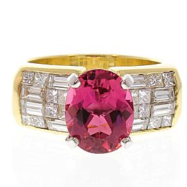 Heritage Gem Studio 1.60 Carat Cushion Rubelite, Baguette and Princess Cut Diamond Cocktail Ring