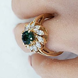 1.40 Carat Oval Tsavorite and Diamond Cocktail Ring in 14 Karat Yellow Gold