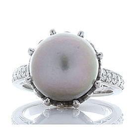 Heritage Gem Studio Tahitian Black Pearl and Diamond White Gold Cocktail Ring