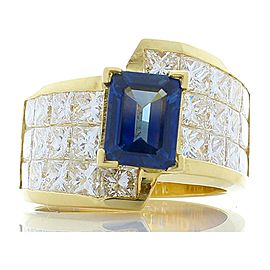 Heritage Gem Studio 1.80 Carat Emerald Cut Blue Sapphire and Princess Cut Diamond Cocktail Ring