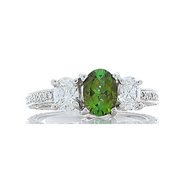 0.90 Carat Oval Green Tourmaline and Diamond Platinum Cocktail Ring