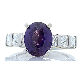 Heritage Gem Studio GIC Certified 3.02 Carat Purple Sapphire and Princess Cut Diamond Cocktail Ring