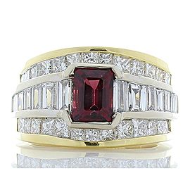 1.50 Carat Emerald Cut Rhodolite Garnet and Diamond Dual Tone Cocktail Ring