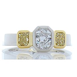 GIA Certified 0.71 Carat Radiant Cut Diamond And Fancy Yellow Diam Cocktail Ring