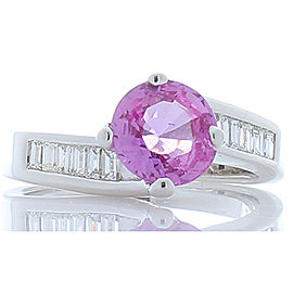 1.69 Carat Pink Sapphire and Baguette Diamond White Gold Cocktail Ring