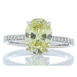 GIA Certified 1.63 Carat Oval Fancy Yellow Diamond White Gold Cocktail Ring