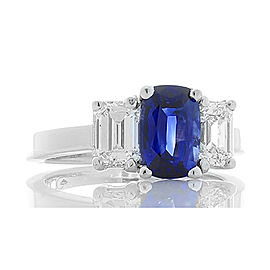 1.52 Carat Cushion Ceylon Sapphire and Emerald Cut Diamonds Cocktail Ring