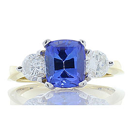 2.06 Carat Cushion Tanzanite and Diamond Yellow Gold Cocktail Ring