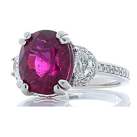 4.57 Carat Rubelite and Half Moon Diamond White Gold Cocktail Ring