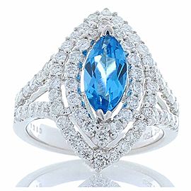 2.00 Carat Marquise Swiss Blue Topaz and Diamonds Cocktail Ring 18 Karat Gold