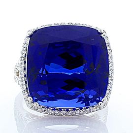 27.40 Carat Cushion Tanzanite and Diamond Cocktail Ring in White Gold