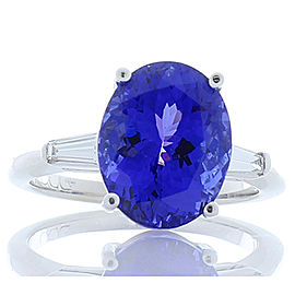 6.00 Carat Oval Tanzanite and Tapered Baguette Diamond White Gold Cocktail Ring