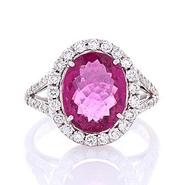 3.17 Carat Oval Rubellite and Diamond Cocktail Ring in 18 Karat White Gold