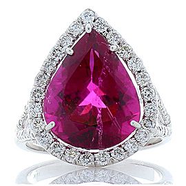 6.00 Carat Pear Shaped Rubelite and Diamond Cocktail Ring in 18 Karat White Gold