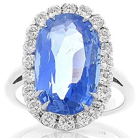 GIA Certified 7.66 Carat Unheated Oval Blue Sapphire and Diamond Cocktail Ring