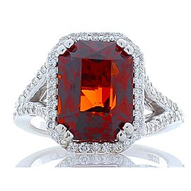 8.05 Carat Emerald Cut Spessartite Garnet and Diamond White Gold Cocktail Ring