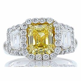 Heritage Gem Studio GIA Certified Emerald Cut Fancy Vivid Yellow Diamond Cocktail Ring in Platinum