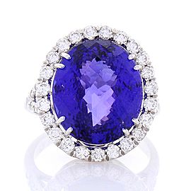 14.34 Carat Oval Checkerboard Tanzanite and Diamond Cocktail Ring in White Gold