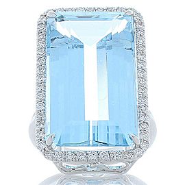 22.59 Carat Emerald Cut Aquamarine and Diamond Cocktail Ring in 18 Karat Gold